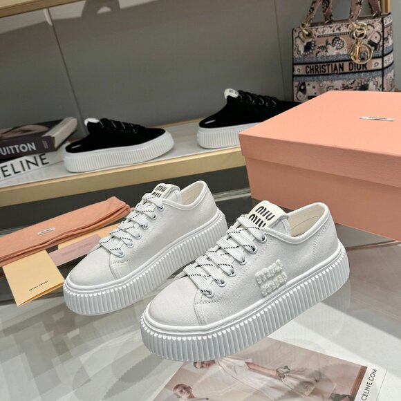 MIU MIU Women's Canvas Sneakers - Picture 1 of 8